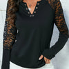 Lace Notched Long Sleeve Blouse