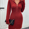 Perfee Cable-Knit Half Zip Long Sleeve Sweater Dress