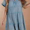 Tiered Notched Short Sleeve Dres