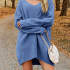 V-Neck Dropped Shoulder Sweater Dress