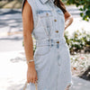 Distressed Half Button Sleeveless Denim Dress