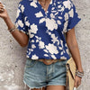 Flower Notched Short Sleeve Blouse