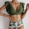 Ruffled Printed V-Neck Two-Piece Swim Set