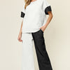 Double Take Full Size Texture Contrast T-Shirt and Wide Leg Pants Set