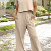 Round Neck Short Sleeve Top and Pants Set