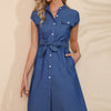 Button Down Belted Denim Dress