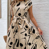 Tied Pleated Printed Cap Sleeve Dress