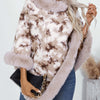 Furry Contrast Three-Quarter Poncho