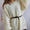 Boat Neck Long Sleeve Sweater with Belt