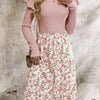 Ruffled Floral Long Sleeve Knee Length Dress