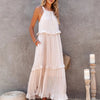 Ruffled Sleeveless Tiered Maxi Dress with Pockets