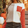 Color Block Round Neck Long Sleeve Sweater