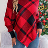 Plaid Turtleneck Batwing Sleeve Sweater