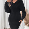 Perfee Surplice Long Sleeve Sweater Dress