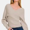 Zenana Cross Wrap Rib Long Sleeve Sweater