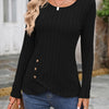 Decorative Button Round Neck Long Sleeve T-Shirt