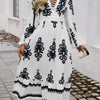 Devine Ruffled Printed Plunge Long Sleeve Dress