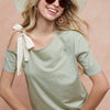 BiBi Tied Ribbon One Shoulder Short Sleeve T-Shirt