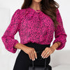 Leopard Round Neck Balloon Sleeve Blouse