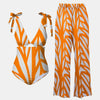 FAM-FAM Printed Tie Shoulder Swimwear and Pants Swim Set