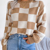 Checkered Mock Neck Long Sleeve Sweater