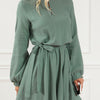 Round Neck Long Sleeve Tie Waist Dress