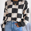 Checkered Mock Neck Long Sleeve Sweater