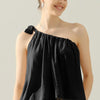 Ninexis One Shoulder Bow Tie Strap Satin Silk Top