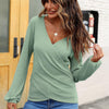 Waffle Knit Surplice Long Sleeve T-Shirt