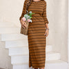 Slit Striped Round Neck Midi Dress