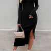 Devine Drawstring Round Neck Long Sleeve Midi Dress