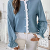 Perfee Lace Detail Button Down Long Sleeve Shirt