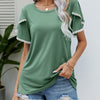 Pom-Pom Trim Flutter Sleeve Round Neck T-Shirt