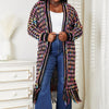 Full Size Multicolored Open Front Fringe Hem Cardigan