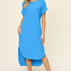 Double Take Full Size Round Neck Short Sleeve Slit Dress