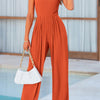 Mock Neck Sleeveless Wide Leg Jumpsuit