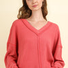 VERY J Exposed Seam V-Neck Ribbed Knit Top