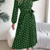 Tied Polka Dot Long Sleeve Midi Dress