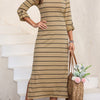 Slit Striped Round Neck Midi Dress