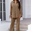 Drawstring Flounce Sleeve Shirt and Pants Set