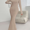 Backless Round Neck Long Sleeve Maxi Dress