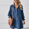 Button Up Flounce Sleeve Mini Denim Dress