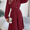 Collared Neck Long Sleeve Dress with Pockets