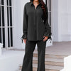 Drawstring Flounce Sleeve Shirt and Pants Set