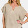 Zenana Short Sleeve Side Slit Sweater