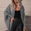 Houndstooth Open Front Batwing Sleeve Cardigan