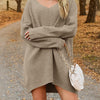 V-Neck Dropped Shoulder Sweater Dress