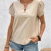 Notched Short Sleeve Blouse