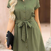 Tied Button Up Short Sleeve Dress