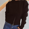 Round Neck Half Zip Long Sleeve Sweater